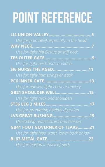 Contents page of Acupressure eBook