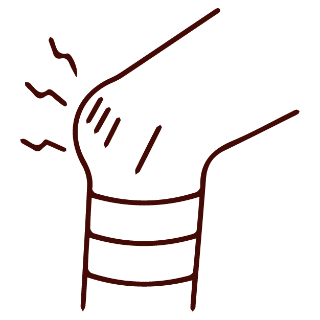 Line drawing of a swollen, bandaged elbow with pain marks, ideal for TCM or acupuncture themes.