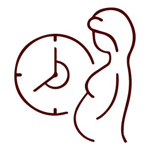 Outline of a pregnant person beside a clock, highlighting acupuncture’s role in prenatal care.