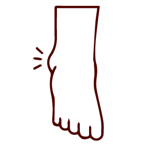 Outline of a foot with lines near the heel, suggesting pain often treated by acupuncture.