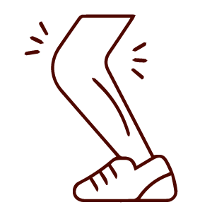 Outline of a leg with pain near the knee, wearing a sneaker—suggesting acupuncture relief.