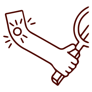 Line drawing of an arm holding a sickle, with pain lines—ideal for TCM or acupuncture themes.